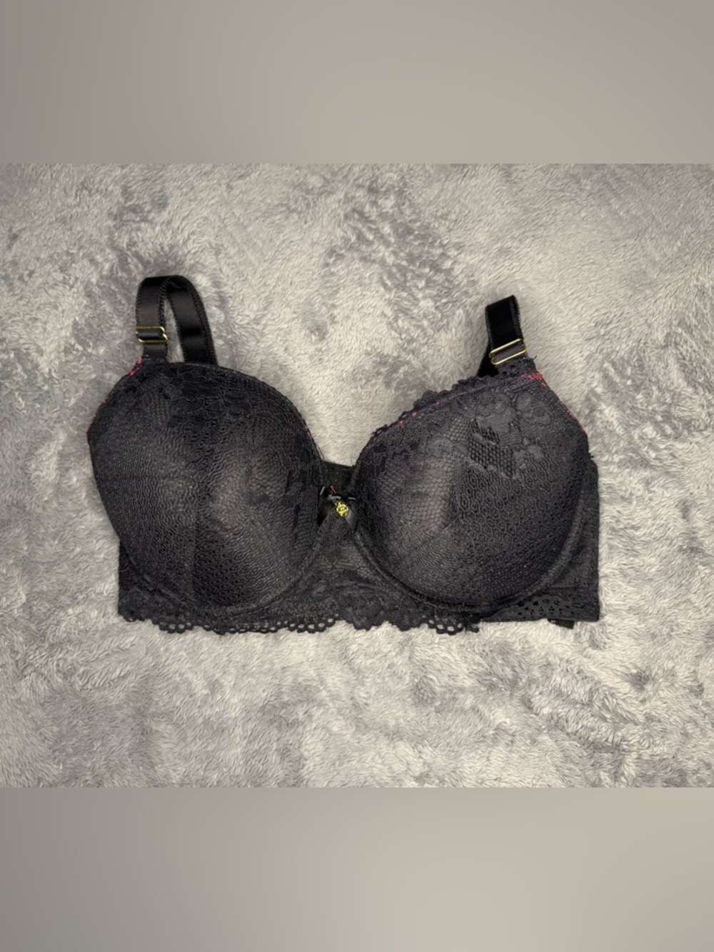 Daisy Fuentes Black Lace Underwire Bra with Pink Accent